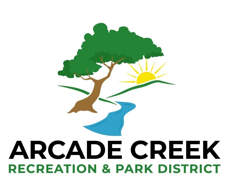 Logo of Arcade Creek Recreation & Park District with a tree, sun, river, and green hills.