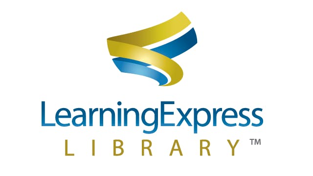 Logo of "LearningExpress Library" with a stylized ribbon design above the text.