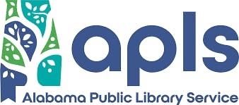 Logo for Alabama Public Library Service (APLS) with stylized book and leaf design.
