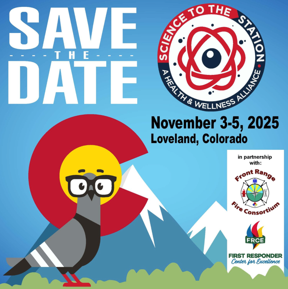 Save the date for "Science to the Station" Nov 3-5, 2025, Loveland, Colorado, featuring a cartoon pigeon and partner logos.