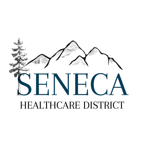 Mountains above the word "SENECA" in a logo design.