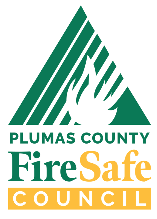 Logo of Plumas County Fire Safe Council with a tree design and fire icon.