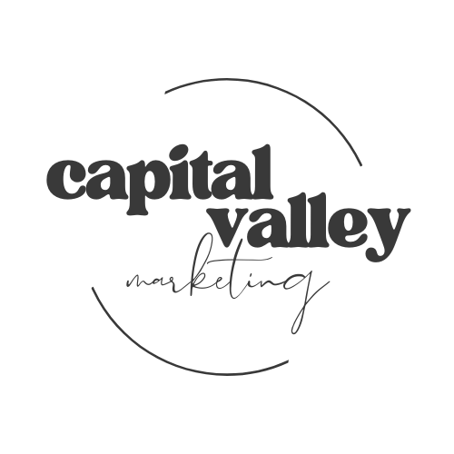 "Capital Valley Marketing" logo with stylized text and a circular design.