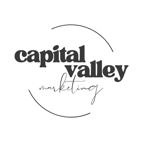 "Capital Valley Marketing" logo with stylized text and a circular design.