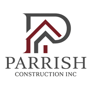 Logo with stylized "P" and house design, reads "PARRISH CONSTRUCTION INC." in bold letters.