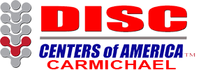 Logo for "DISC Centers of America" Carmichael, featuring a spine graphic.