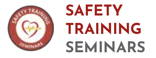 Logo with a heart and pulse, text: "SAFETY TRAINING SEMINARS".