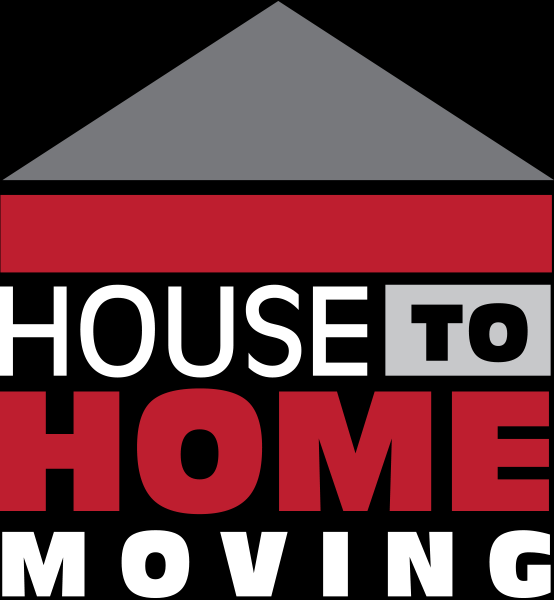 Logo with text "HOUSE TO HOME MOVING" featuring a stylized roof design.