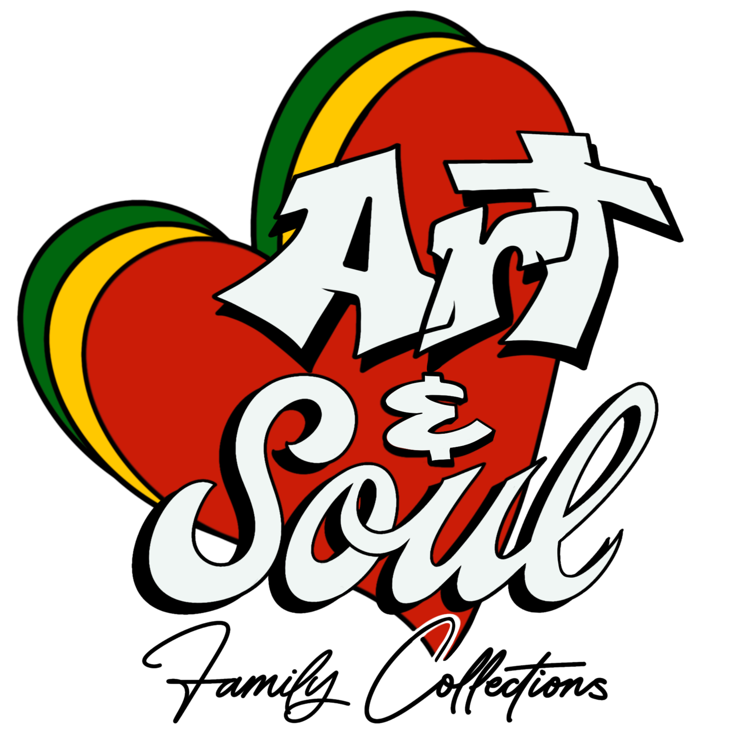 Red heart with "Art & Soul" text in white, with yellow and green accents.