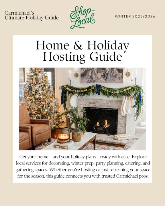 A guide for holiday hosting, featuring local services for decorating, party planning, and preparing gathering spaces.