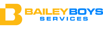 Logo with the text "Bailey Boys Services" featuring a large yellow "B" and blue lettering.
