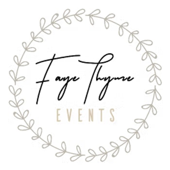 Faye Thyme Events logo with cursive text surrounded by a vine wreath.