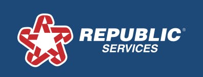 Republic Services logo with a red and white star pattern on a blue background.