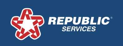 Republic Services logo with a red and white star pattern on a blue background.
