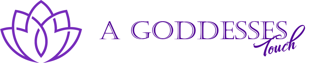 Purple lotus flower logo with the text "A Goddesses Touch."