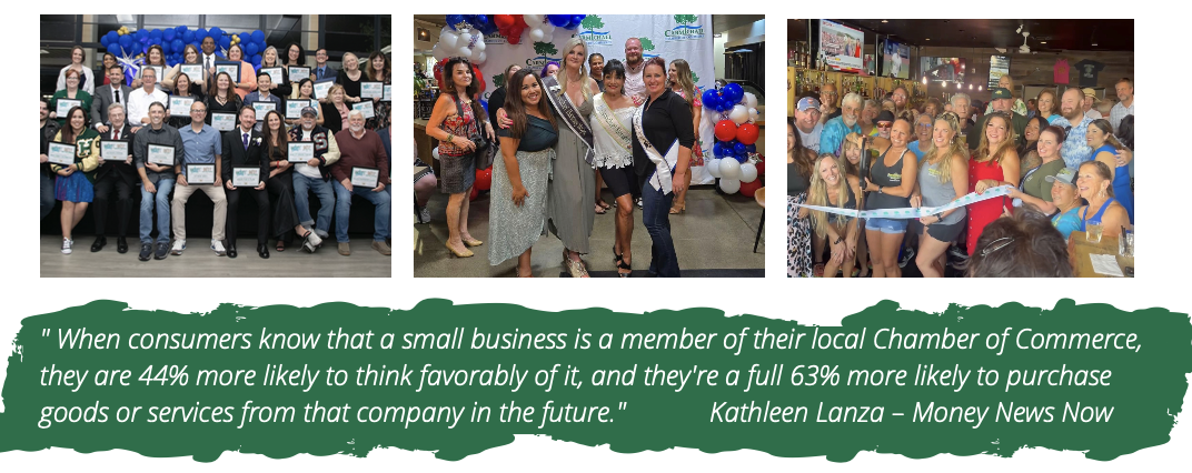 Groups celebrating with a quote about Chambers of Commerce increasing consumer trust and purchase likelihood.
