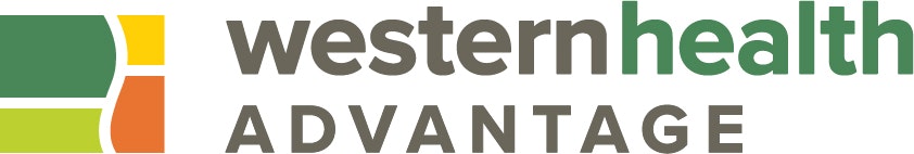 Logo with text: "western health ADVANTAGE" and abstract design with green, yellow, and orange shapes.