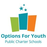 Logo: Options For Youth Public Charter Schools with colorful rectangles and stars.