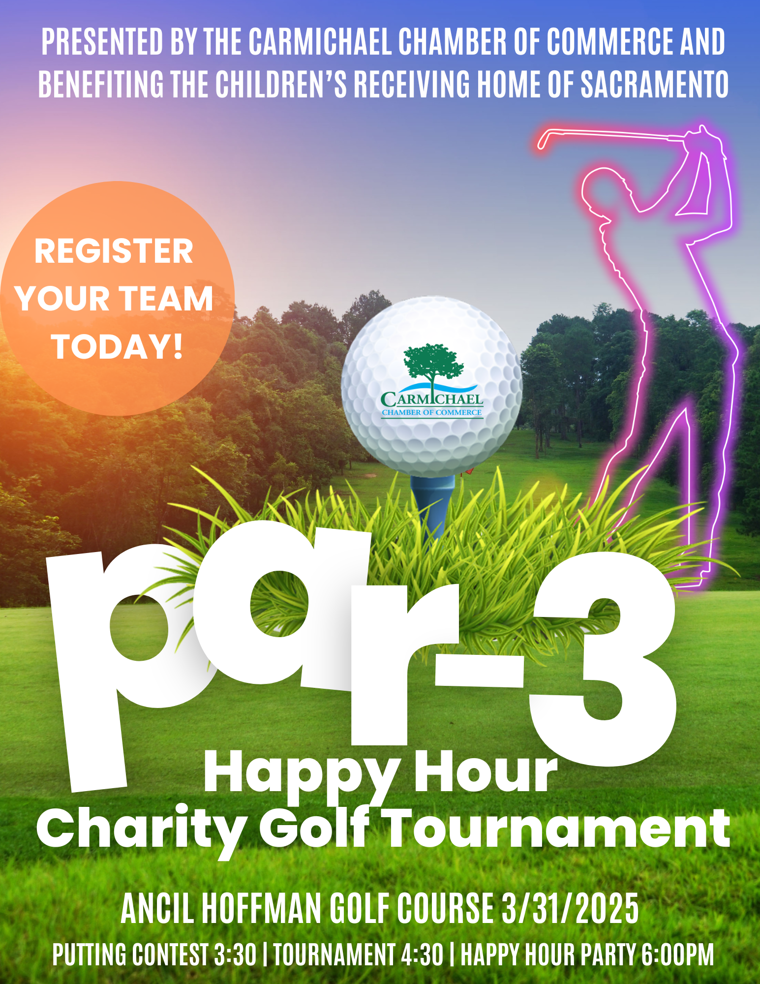 Charity golf tournament on 3/31/2025 at Ancil Hoffman Golf Course. Register now!