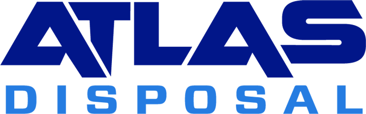 The image shows the logo "ATLAS DISPOSAL" in blue text.