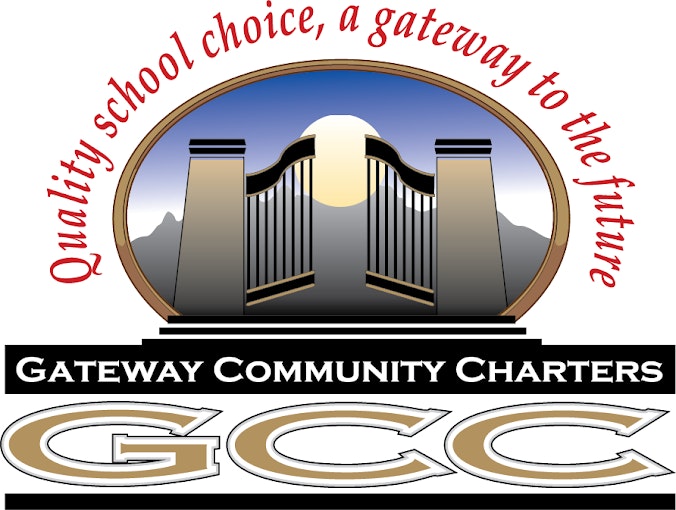 Logo of Gateway Community Charters (GCC) promoting quality school choice with the tagline "a gateway to the future."