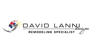 Logo with text: "David Lanni design, Remodeling Specialist," featuring a figure using a power tool.