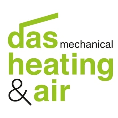 Logo with text: "das mechanical heating & air" in green and black.