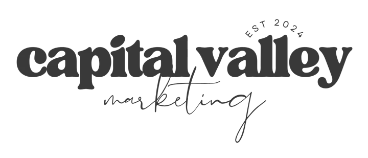 The image features the logo for "capital valley marketing," established in 2024, with a modern and stylish design.