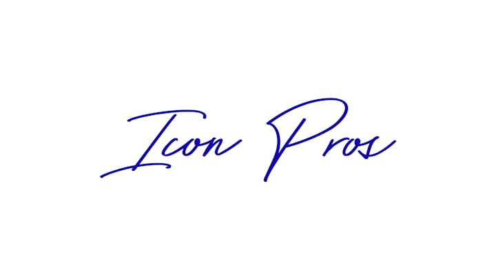 Cursive text "Icon Pros" in blue on a white background.
