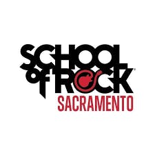 Logo for "School of Rock Sacramento" with a guitar pick in the design.