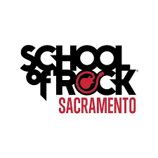 Logo for "School of Rock Sacramento" with a guitar pick in the design.