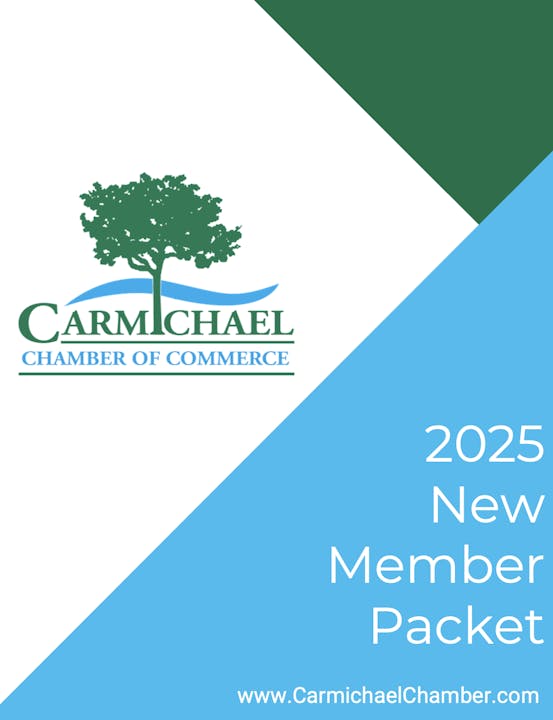 Carmichael Chamber of Commerce 2025 New Member Packet with logo and website.