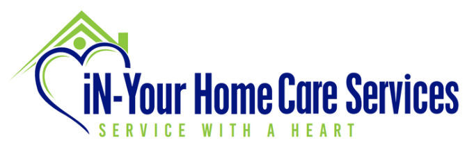Logo for "iN-Your Home Care Services" with a heart and home symbol. Slogan: "Service with a Heart."