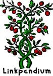 A graphic of two intertwined green vines with red berries and leaves, labeled "Linkpendium" at the bottom.