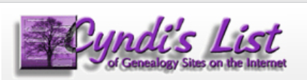 Logo for "Cyndi's List of Genealogy Sites on the Internet" with a purple tree graphic.