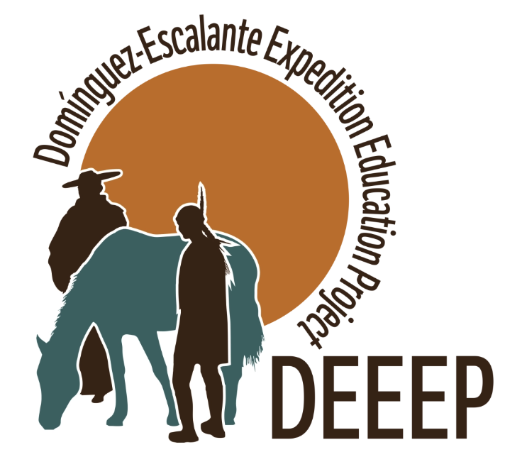 Silhouettes of people and a horse with the text "Domínguez-Escalante Expedition Education Project" and "DEEEP."