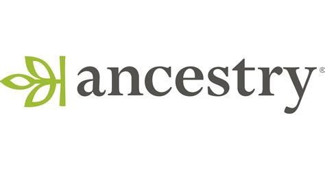The image shows the Ancestry logo with a green leaf design.