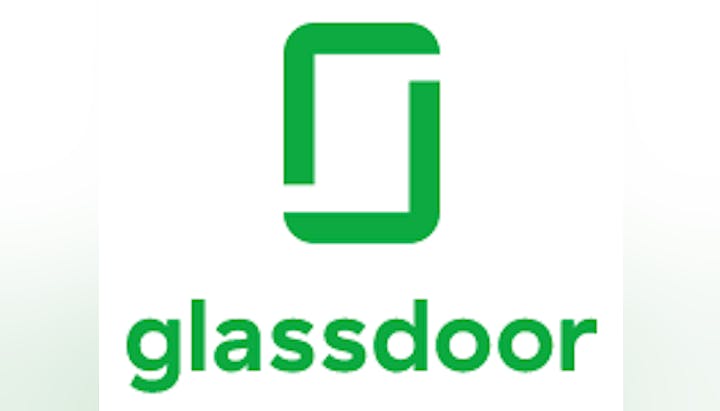 The image shows the Glassdoor logo, featuring a stylized "G" and the word "glassdoor" in green text.