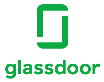 The image shows the Glassdoor logo, featuring a stylized "G" and the word "glassdoor" in green text.