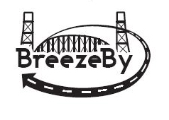 A logo with the text "BreezeBy", a stylized bridge, and a circular arrow surrounding the text.