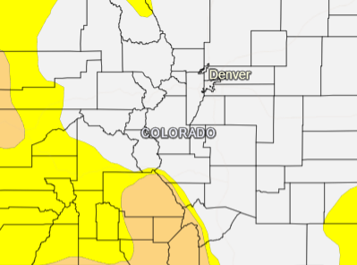 The image is a map of Colorado with shaded areas indicating varying levels of drought conditions.