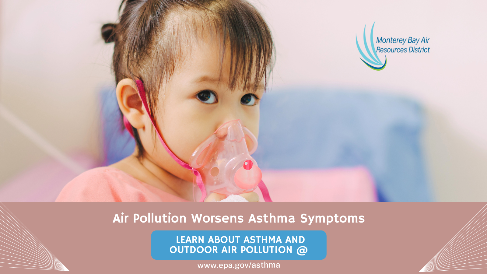 A child uses an inhaler, highlighting that air pollution worsens asthma symptoms. Learn more at epa.gov/asthma.