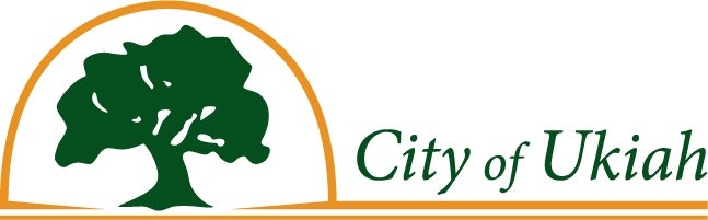 Logo of the City of Ukiah featuring a green tree silhouette inside an orange arc. "City of Ukiah" is written in green text on the right.