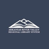 Logo of the Arkansas River Valley Regional Library System with stylized books/mountains on a navy background.