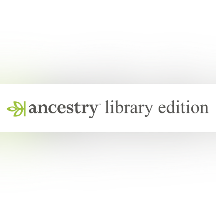 The image features the logo for "Ancestry Library Edition," a platform for genealogical research.