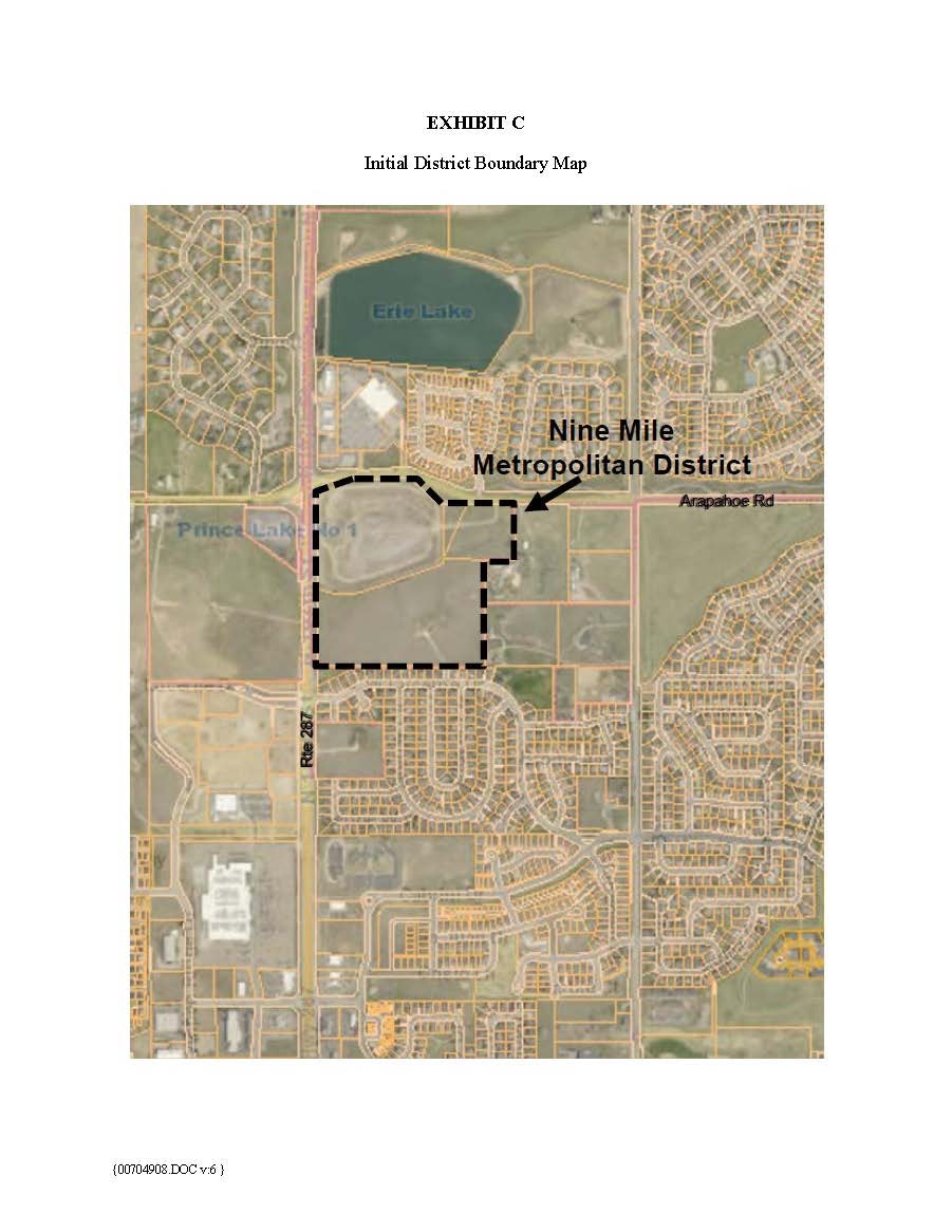 Map of the District which is generally located northeast of the intersection of Route 287 and Arapahoe Road in the Town of Erie, Boulder County, Colorado