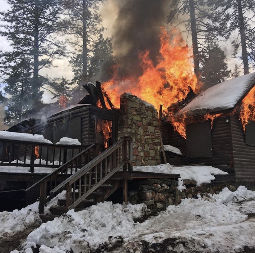 Cabin on fire
