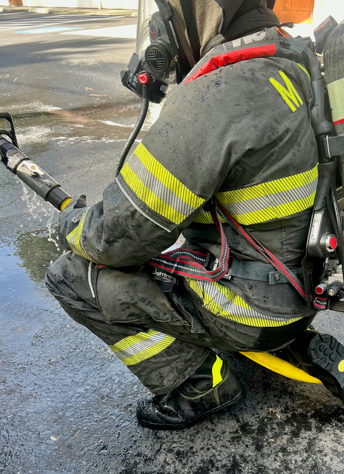 A firefighter wearing our new boots, with thanks from a grant from the California Fire Foundation