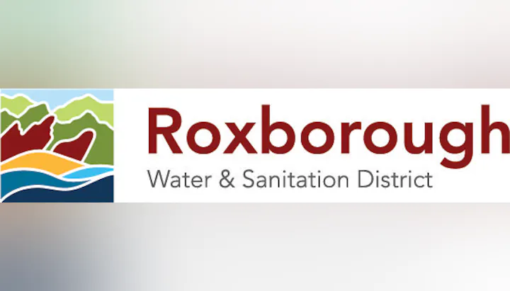 The image features the logo of Roxborough Water & Sanitation District, highlighting water services and nature elements.