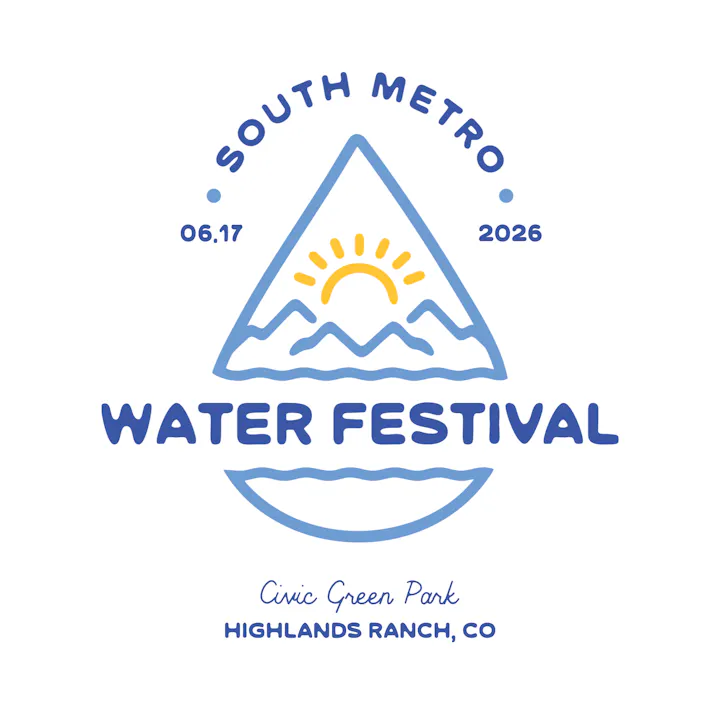 The image promotes the South Metro Water Festival on June 17, 2026, at Civic Green Park, Highlands Ranch, CO.